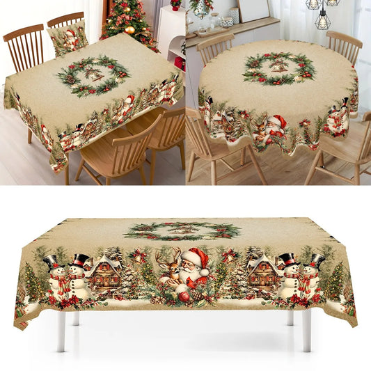 Vintage Christmas Tablecloth Santa Snowman Table Cover
